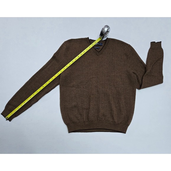 Polo Ralph Lauren Mens Brown Herringbone V-Neck 100% Merino Wool Sweater Size M - Picture 11 of 12